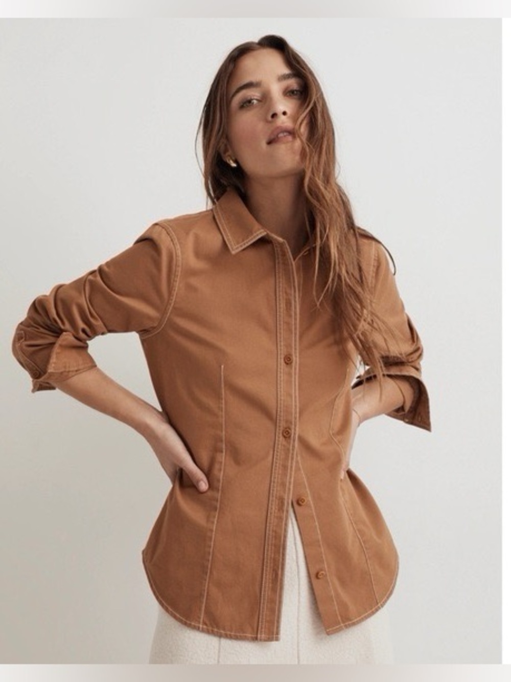Madewell Darted Button-Up Shirt in (Re)generative Chino Tan Brand New NWT